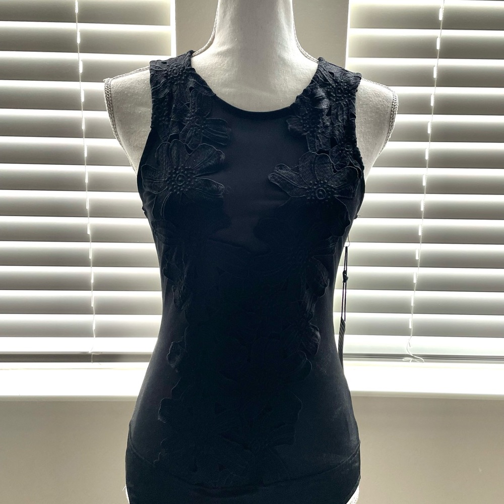 Haunte Mode Sexy Black Fabric Mesh Bodysuit